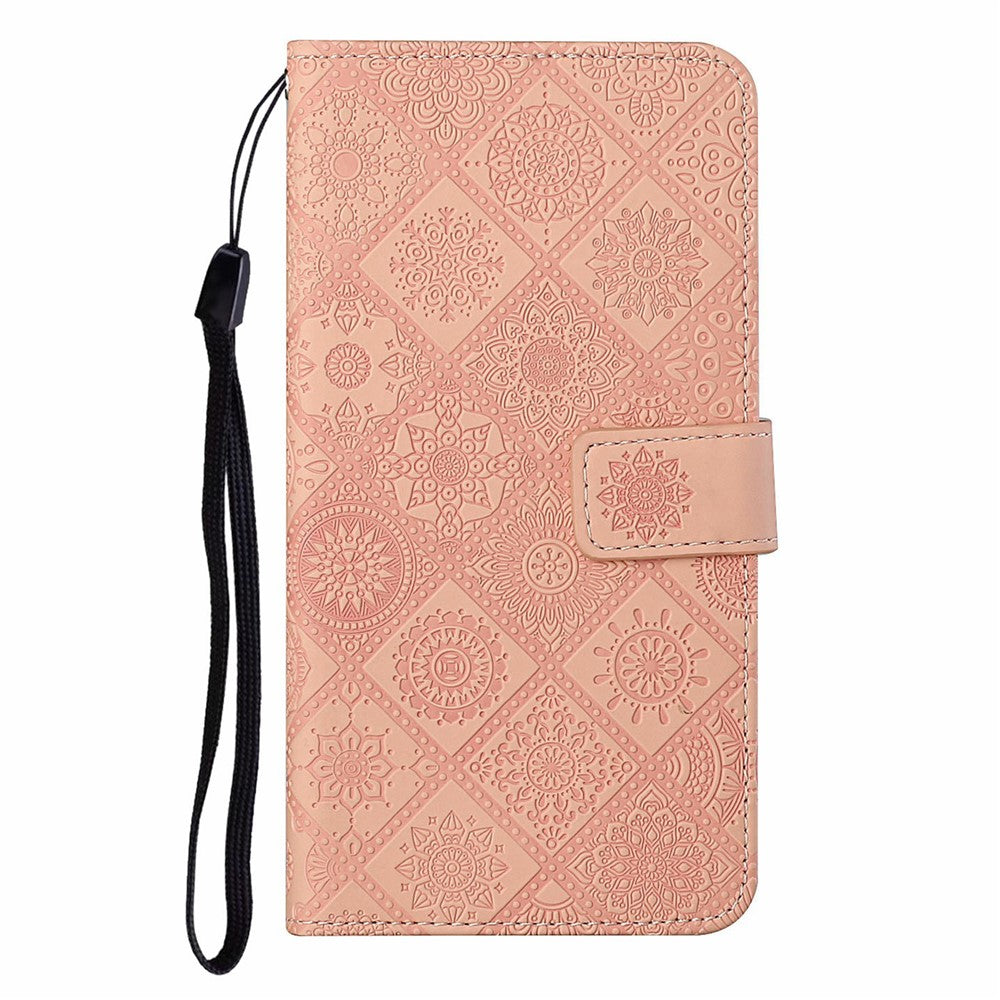For iPhone 17 Pro Max Case Leather Case Ethnic Style Wallet Phone Cover with Strap - Pink