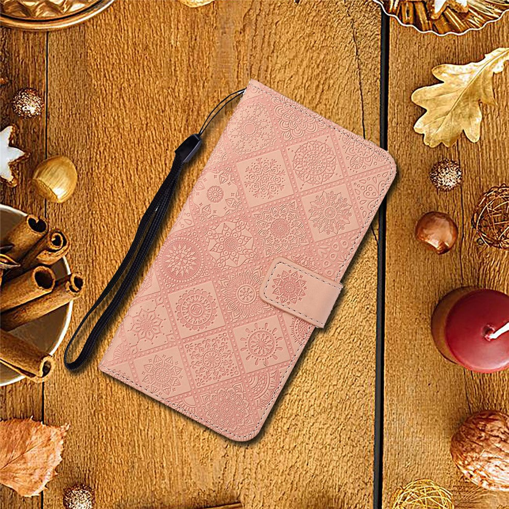 For iPhone 17 Pro Max Case Leather Case Ethnic Style Wallet Phone Cover with Strap - Pink