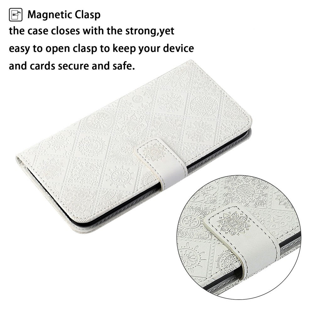 For iPhone 17 Pro Max Case Leather Case Ethnic Style Wallet Phone Cover with Strap - White