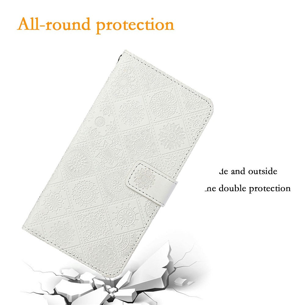 For iPhone 17 Pro Max Case Leather Case Ethnic Style Wallet Phone Cover with Strap - White