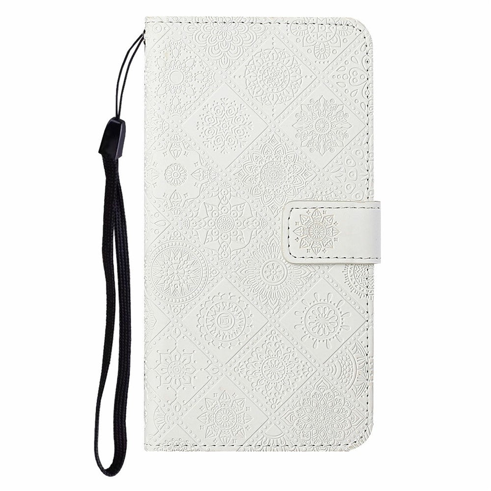 For iPhone 17 Pro Max Case Leather Case Ethnic Style Wallet Phone Cover with Strap - White
