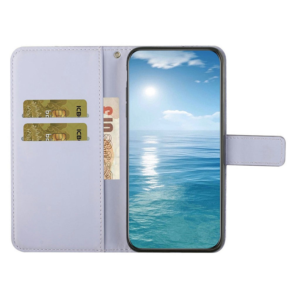 For iPhone 17 Pro Max Case Leather Case Ethnic Style Wallet Phone Cover with Strap - Purple