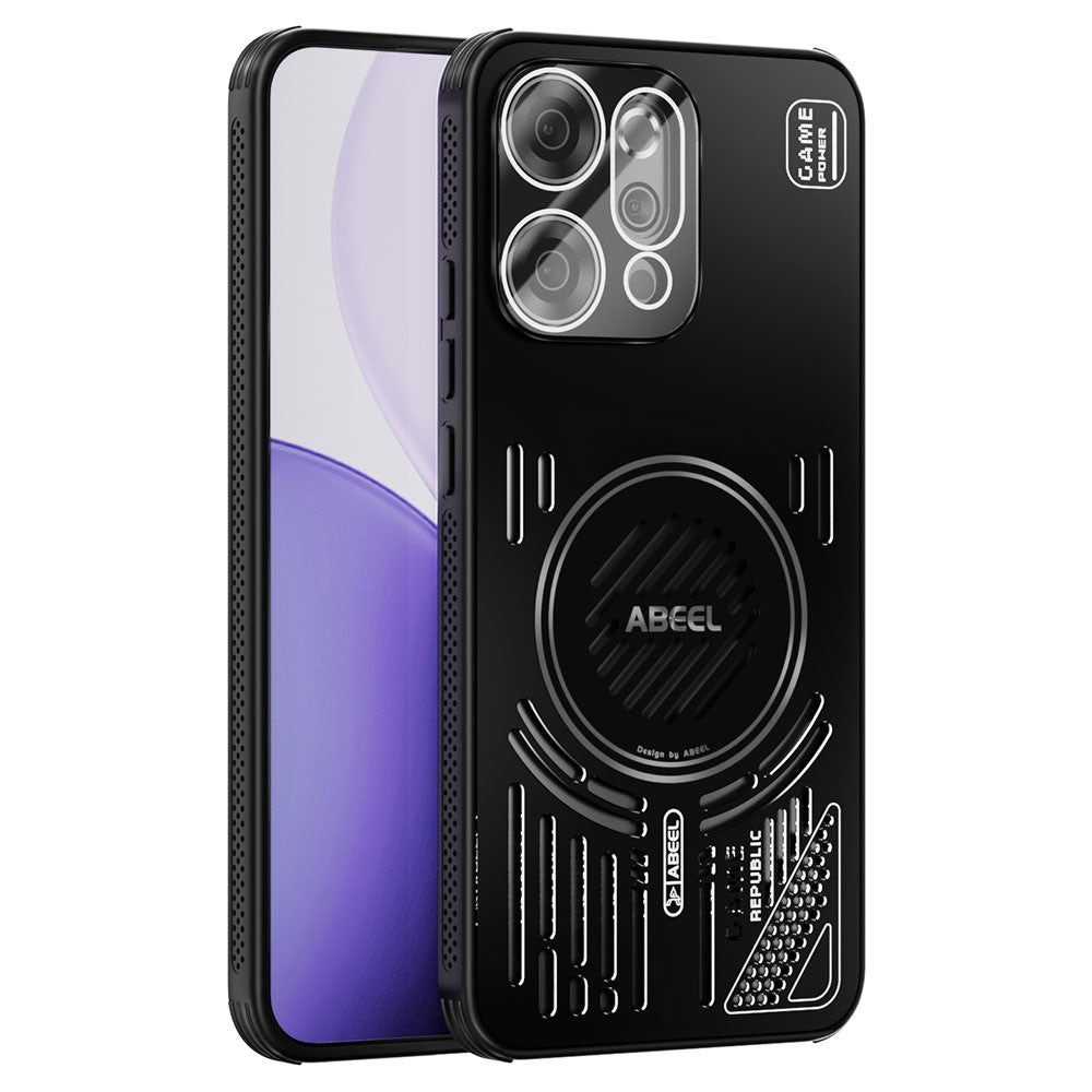 ABEEL For Oppo Reno14 Pro 5G (Global) Magnetic Case Aluminium Alloy + PC + TPU Hollow Heat Dissipation Phone Cover - Black