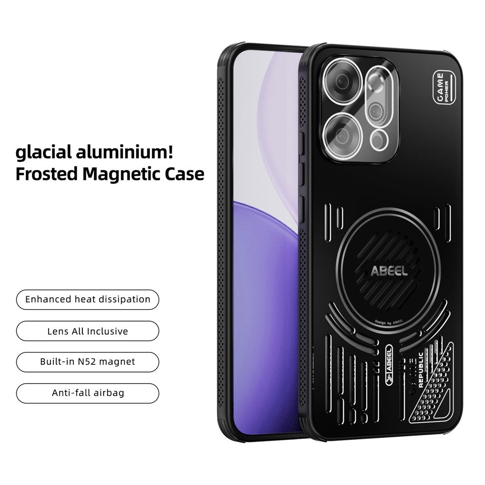 ABEEL For Oppo Reno14 Pro 5G (Global) Magnetic Case Aluminium Alloy + PC + TPU Hollow Heat Dissipation Phone Cover - Black