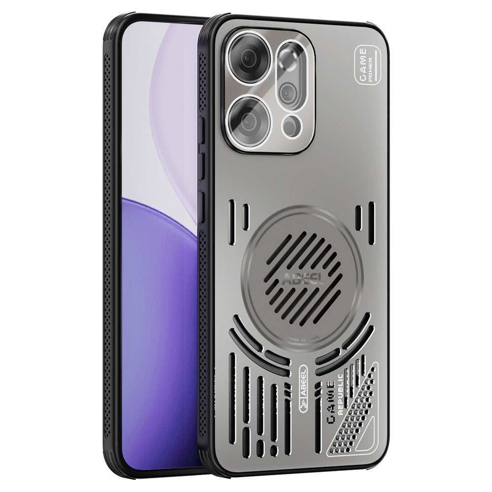 ABEEL For Oppo Reno14 Pro 5G (Global) Magnetic Case Aluminium Alloy + PC + TPU Hollow Heat Dissipation Phone Cover - Titanium Grey