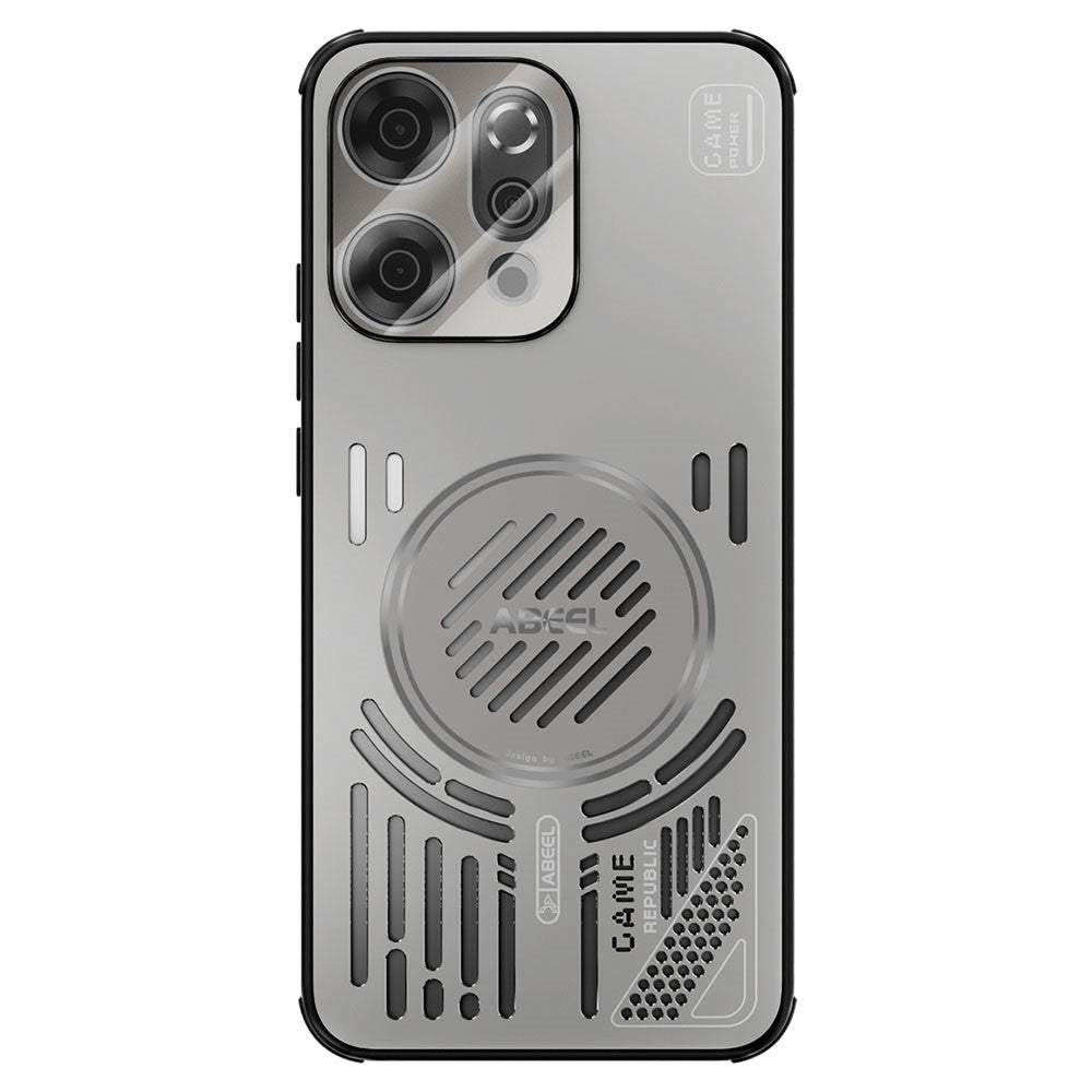 ABEEL For Oppo Reno14 Pro 5G (Global) Magnetic Case Aluminium Alloy + PC + TPU Hollow Heat Dissipation Phone Cover - Titanium Grey