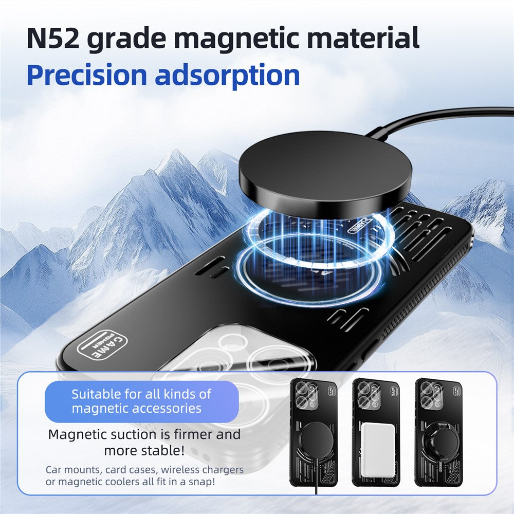 ABEEL For Oppo Reno14 Pro 5G (Global) Magnetic Case Aluminium Alloy + PC + TPU Hollow Heat Dissipation Phone Cover - Titanium Grey