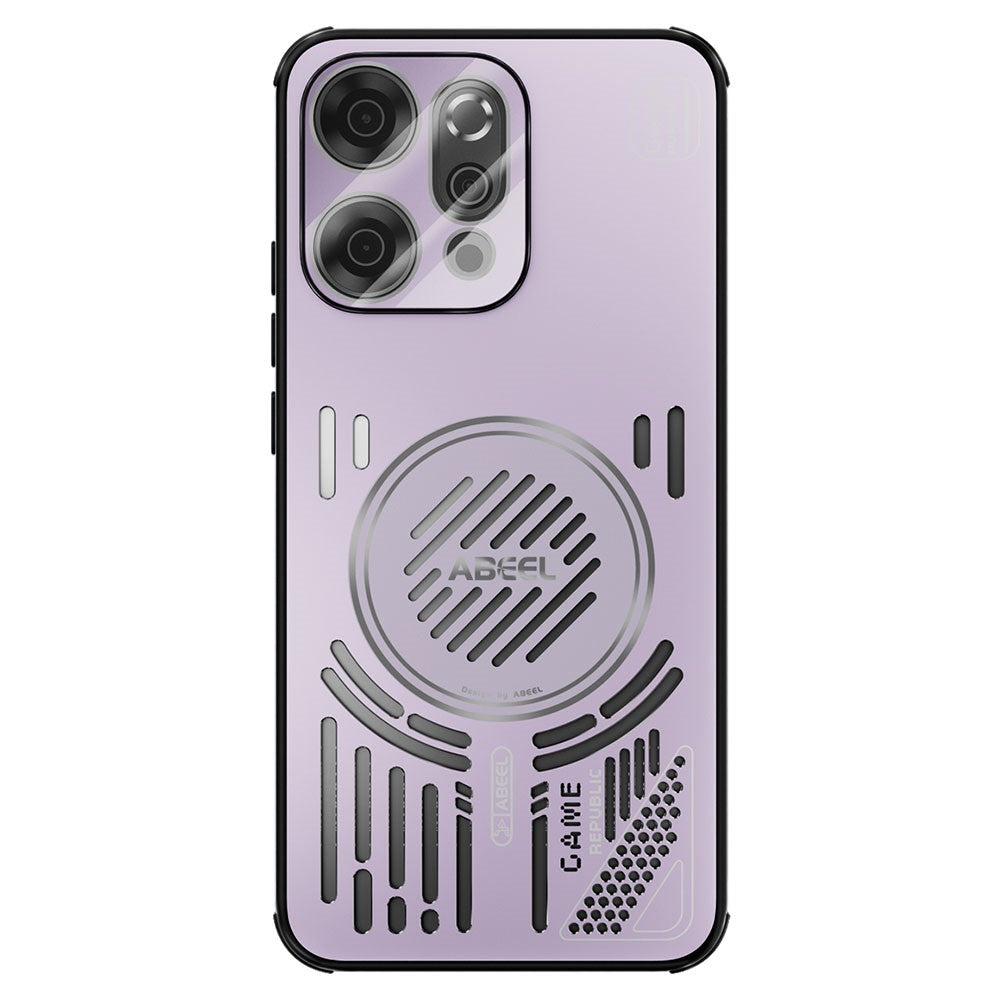 ABEEL For Oppo Reno14 Pro 5G (Global) Magnetic Case Aluminium Alloy + PC + TPU Hollow Heat Dissipation Phone Cover - Pink Purple
