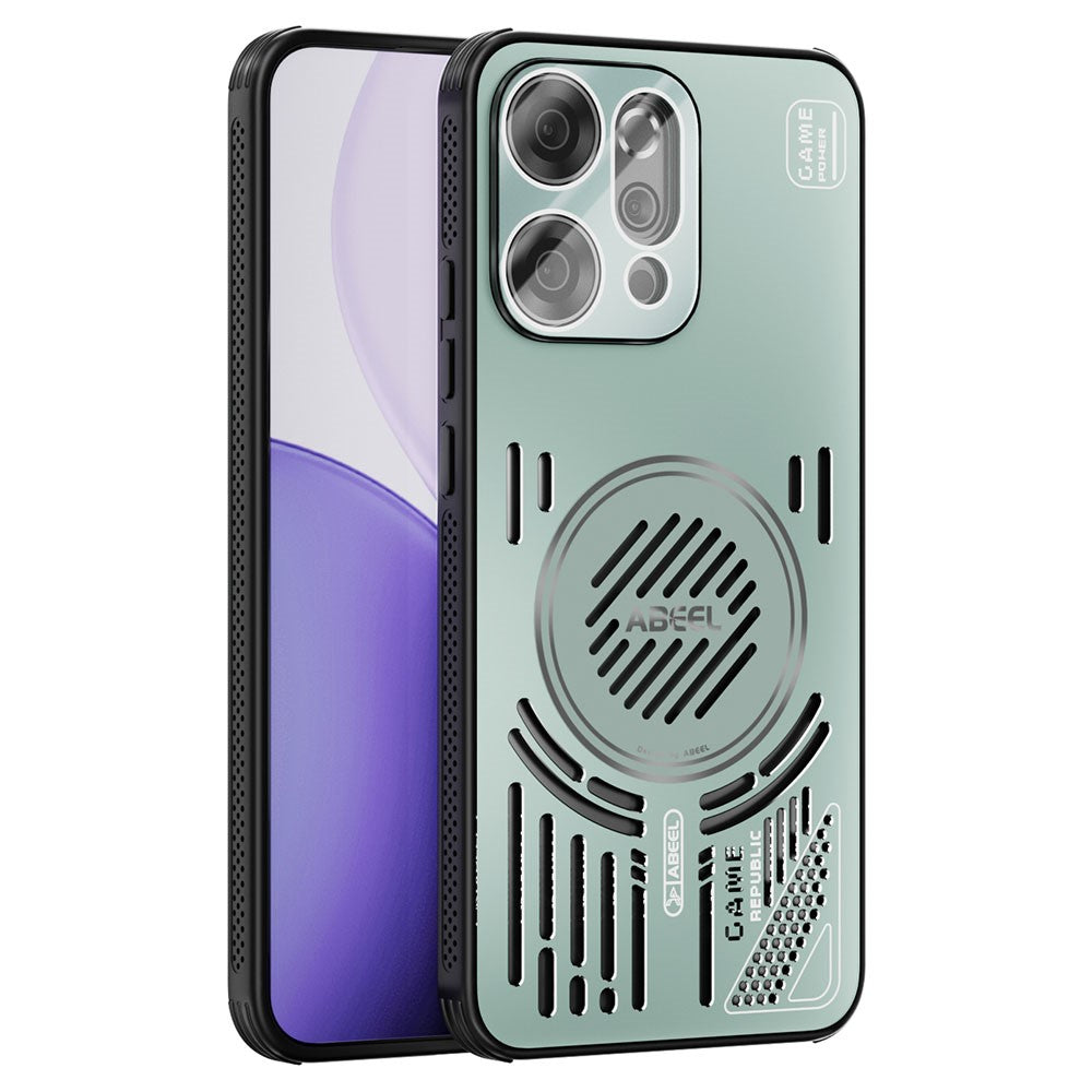 ABEEL For Oppo Reno14 Pro 5G (Global) Magnetic Case Aluminium Alloy + PC + TPU Hollow Heat Dissipation Phone Cover - Light Green