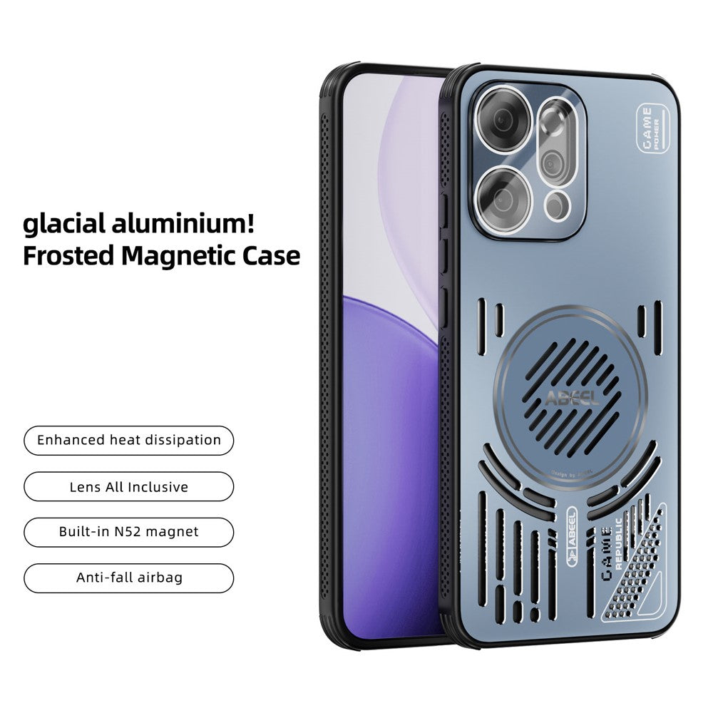 ABEEL For Oppo Reno14 Pro 5G (Global) Magnetic Case Aluminium Alloy + PC + TPU Hollow Heat Dissipation Phone Cover - Blue