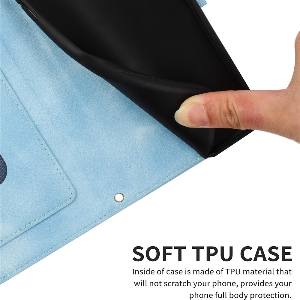 For Oppo Reno14 Pro 5G (Global) / Reno13 Pro 5G Case PU Leather Floral Phone Cover with Card Slots / Wrist Strap - Baby Blue