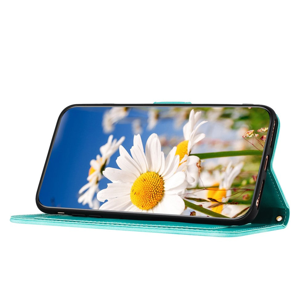 For Oppo Reno14 Pro 5G (Global) / Reno13 Pro 5G Case PU Leather Floral Phone Cover with Card Slots / Wrist Strap - Green