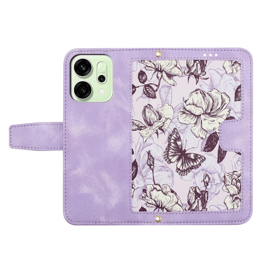 For Oppo Reno14 Pro 5G (Global) / Reno13 Pro 5G Case PU Leather Floral Phone Cover with Card Slots / Wrist Strap - Light Purple