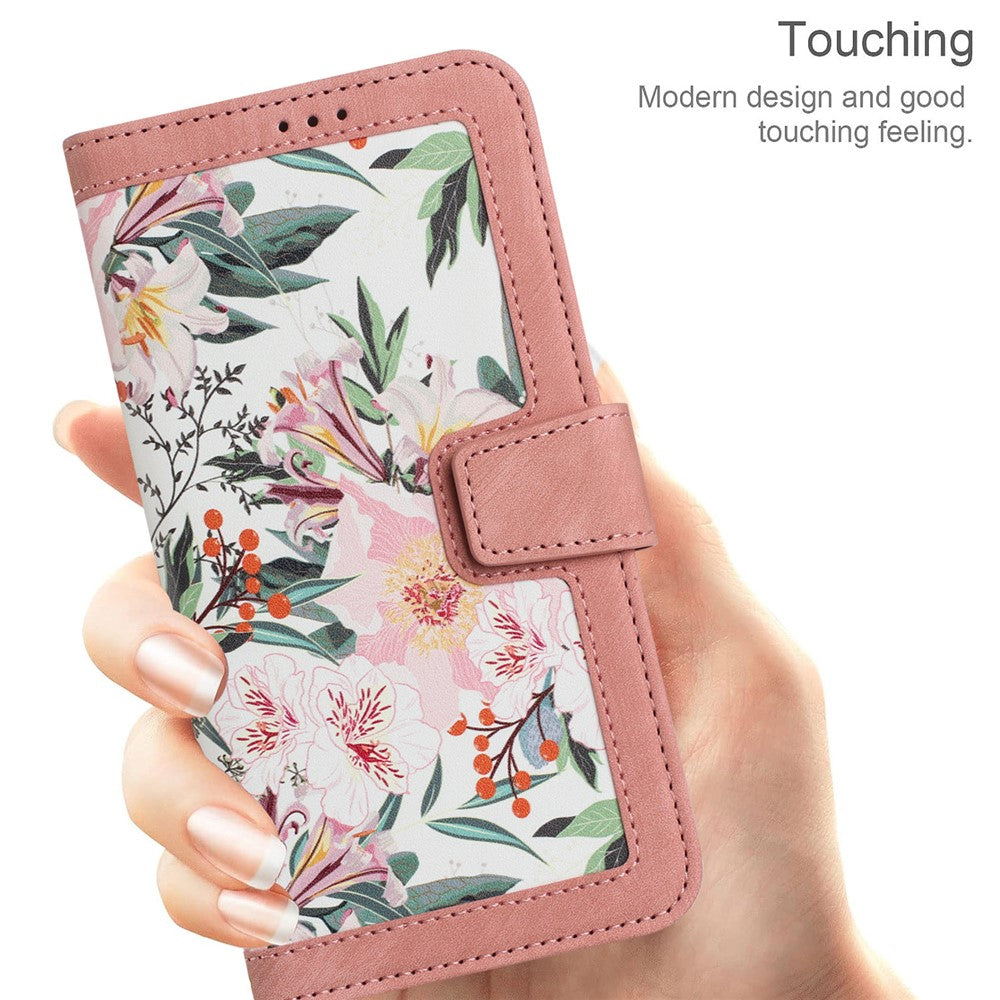 For Oppo Reno14 Pro 5G (Global) / Reno13 Pro 5G Case PU Leather Floral Phone Cover with Card Slots / Wrist Strap - Pink