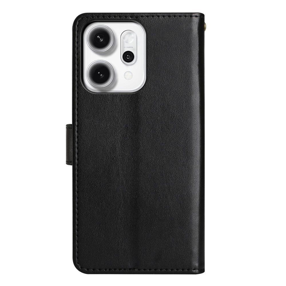 For Oppo Reno14 Pro 5G (Global) / Reno13 Pro 5G Leather Wallet Case Butterfly Flower Imprint Phone Cover with Strap - Black