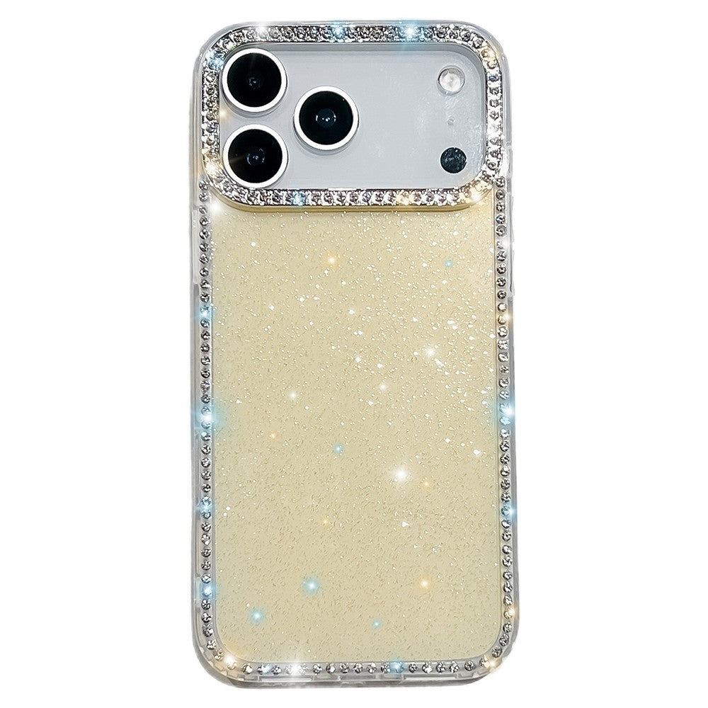 For iPhone 17 Pro Max Case Rhinestone Edge Glitter Back TPU + PC IMD Phone Cover - Glitter Light Yellow