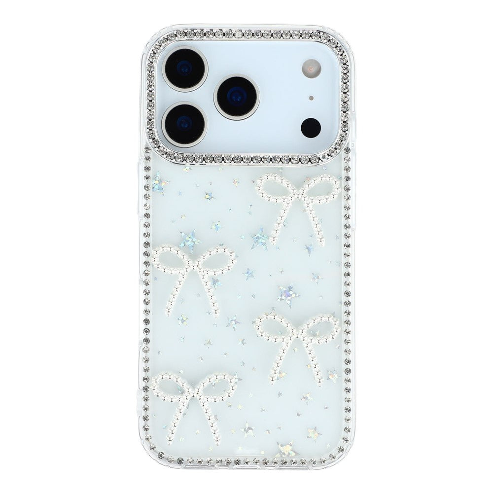 For iPhone 17 Pro Max Case Rhinestone Edge Butterfly Bow Decor TPU + PC IMD Phone Cover - Starry Transparent
