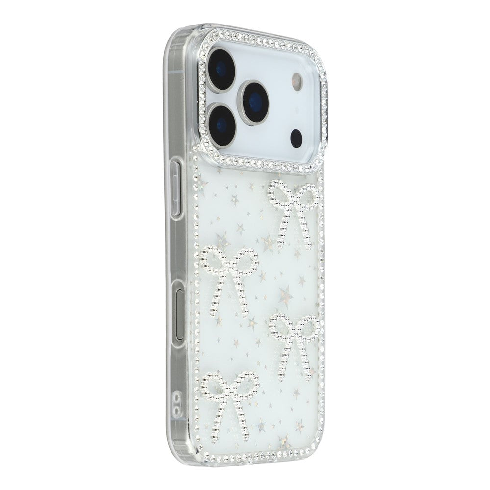 For iPhone 17 Pro Max Case Rhinestone Edge Butterfly Bow Decor TPU + PC IMD Phone Cover - Starry Transparent