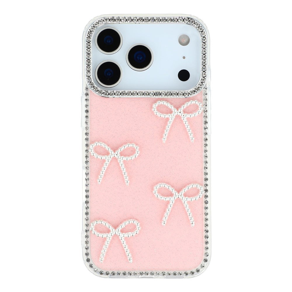 For iPhone 17 Pro Max Case Rhinestone Edge Butterfly Bow Decor TPU + PC IMD Phone Cover - Glitter Light Pink
