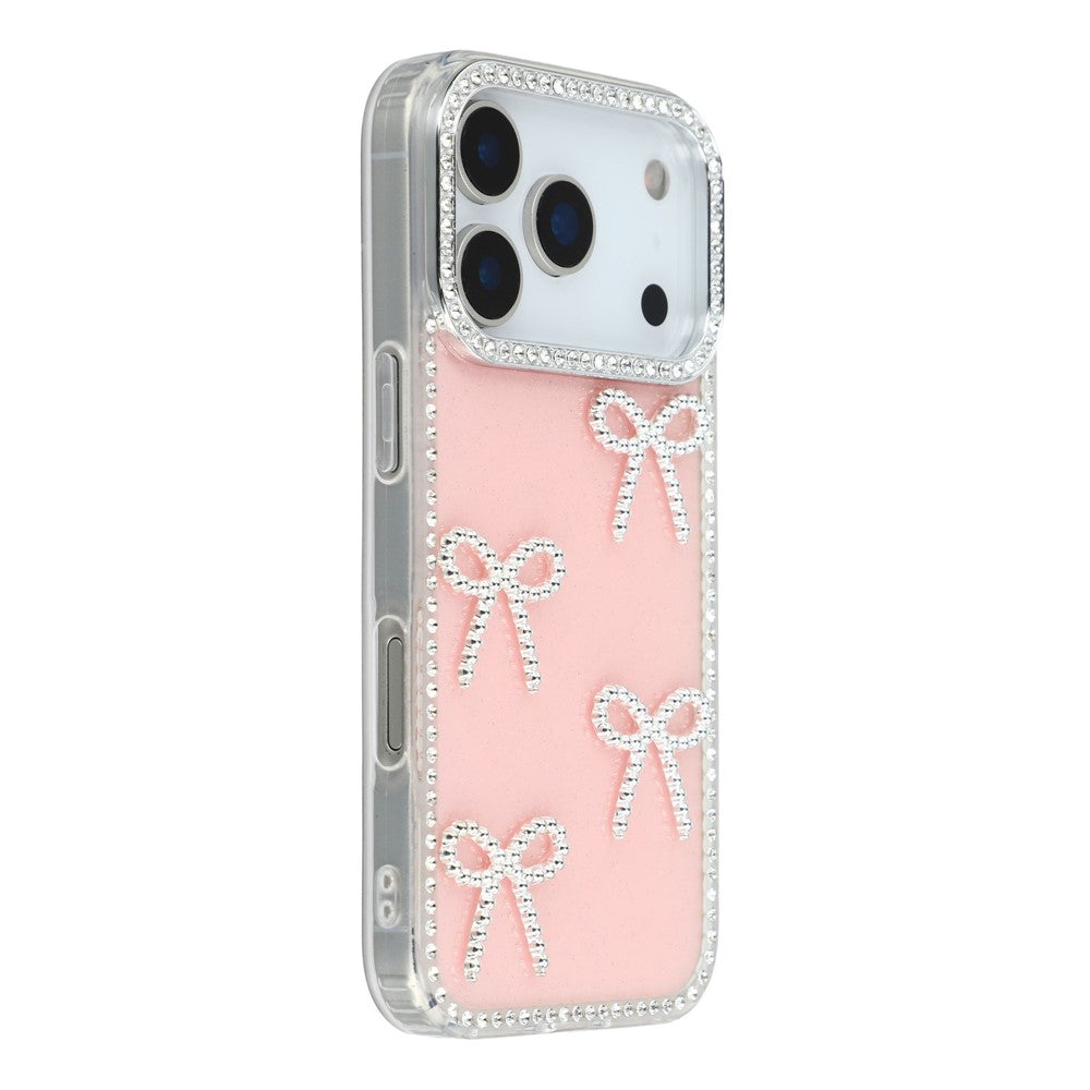 For iPhone 17 Pro Max Case Rhinestone Edge Butterfly Bow Decor TPU + PC IMD Phone Cover - Glitter Light Pink