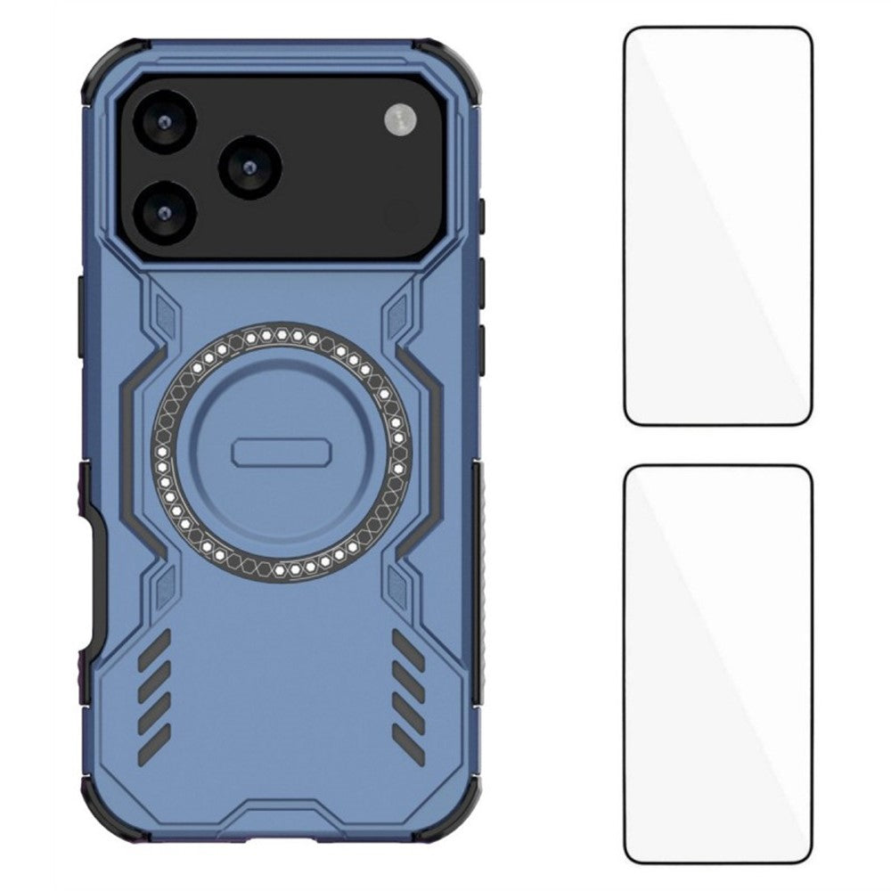 WANLONFENG DJ Series For iPhone 17 Pro Max Magnetic Case PC TPU Phone Cover with 2Pcs Screen Film (Big Lens Hole) - Blue