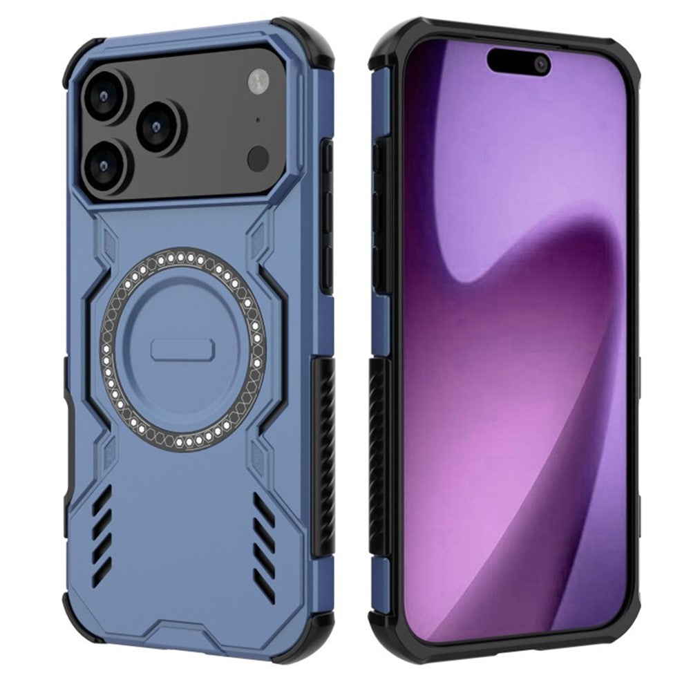 WANLONFENG DJ Series For iPhone 17 Pro Max Magnetic Case PC TPU Phone Cover with 2Pcs Screen Film (Big Lens Hole) - Blue