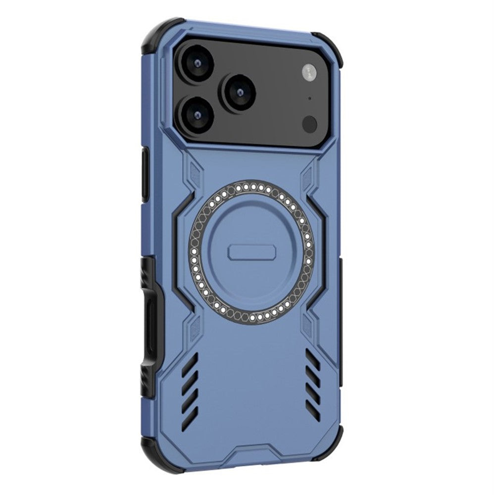 WANLONFENG DJ Series For iPhone 17 Pro Max Magnetic Case PC TPU Phone Cover with 2Pcs Screen Film (Big Lens Hole) - Blue