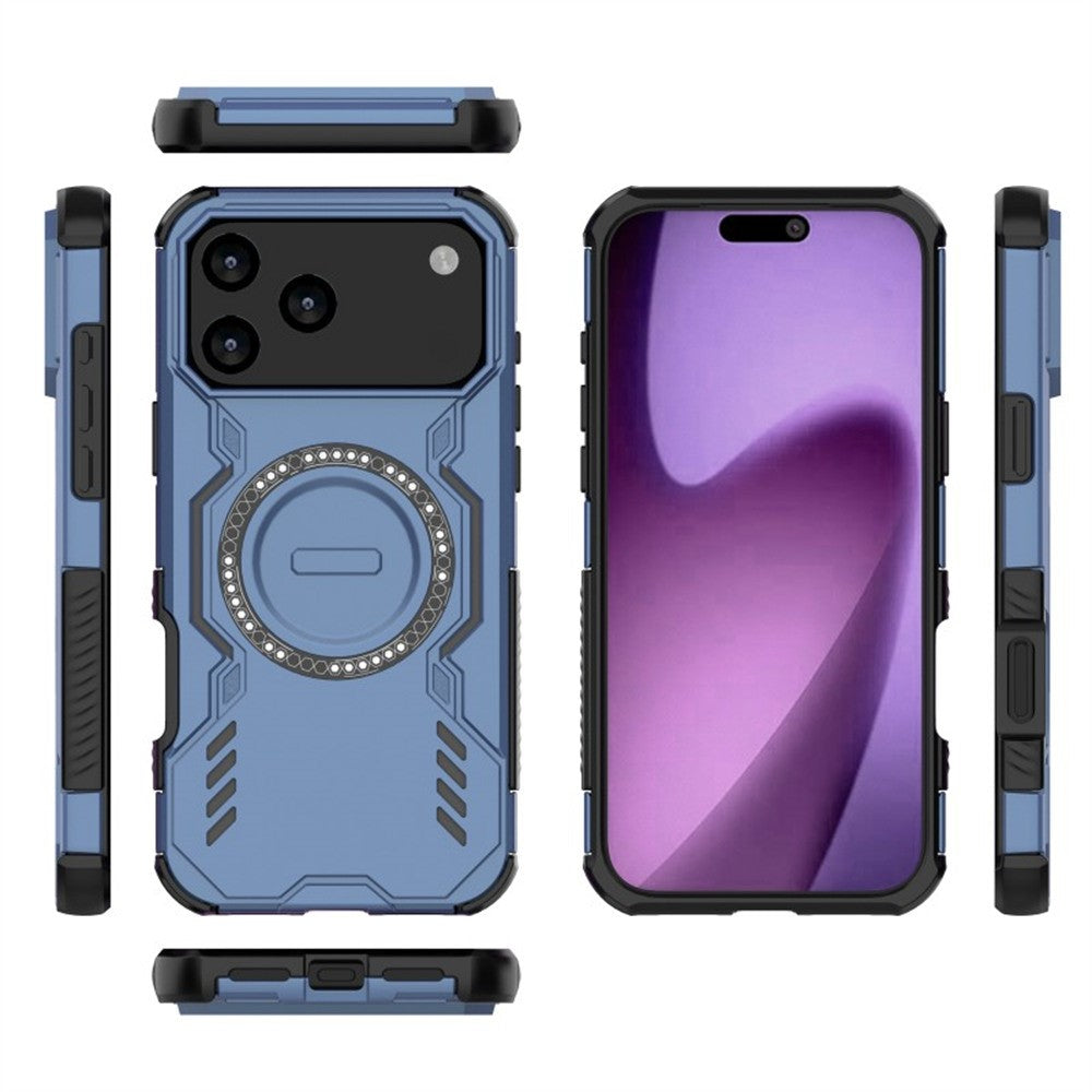 WANLONFENG DJ Series For iPhone 17 Pro Max Magnetic Case PC TPU Phone Cover with 2Pcs Screen Film (Big Lens Hole) - Blue