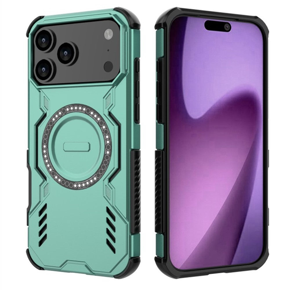 WANLONFENG DJ Series For iPhone 17 Pro Max Magnetic Case PC TPU Phone Cover with 2Pcs Screen Film (Big Lens Hole) - Green