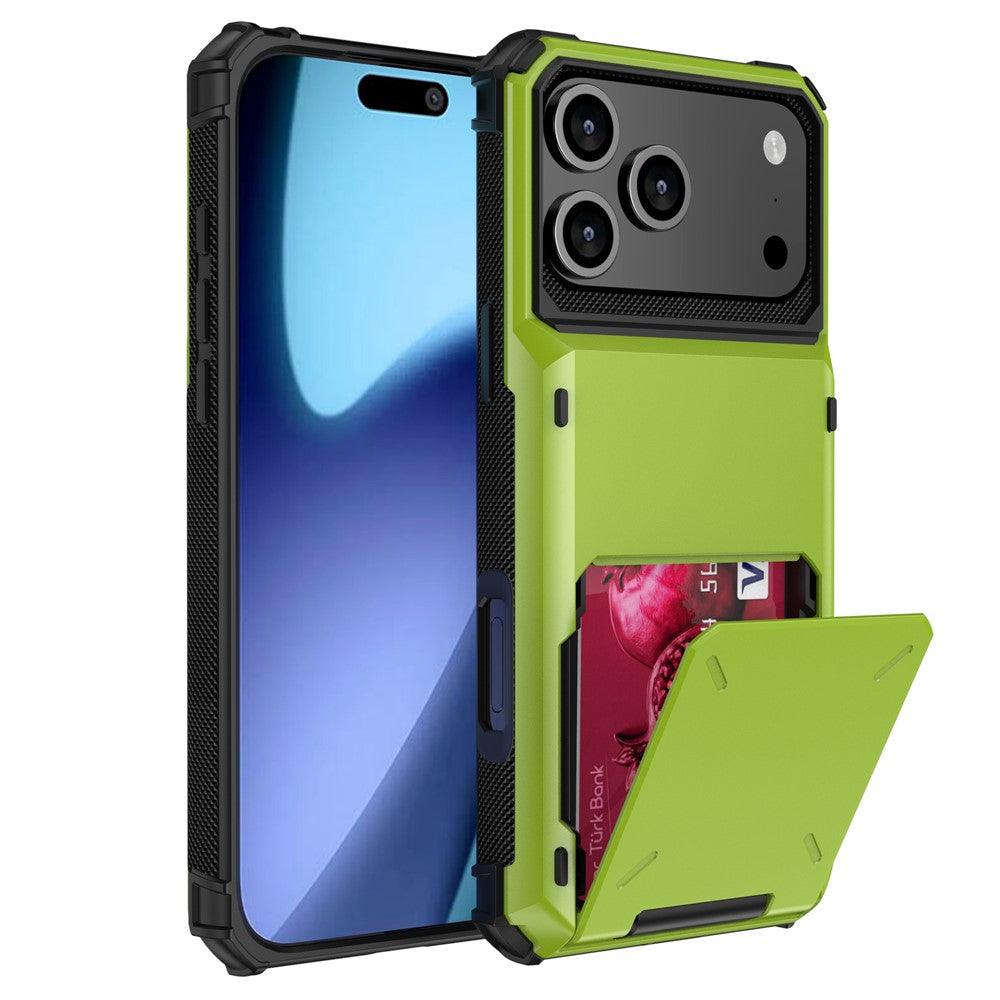 For iPhone 17 Pro Max Case PC + TPU Dual Layer Back Phone Cover with Card Holder - Green