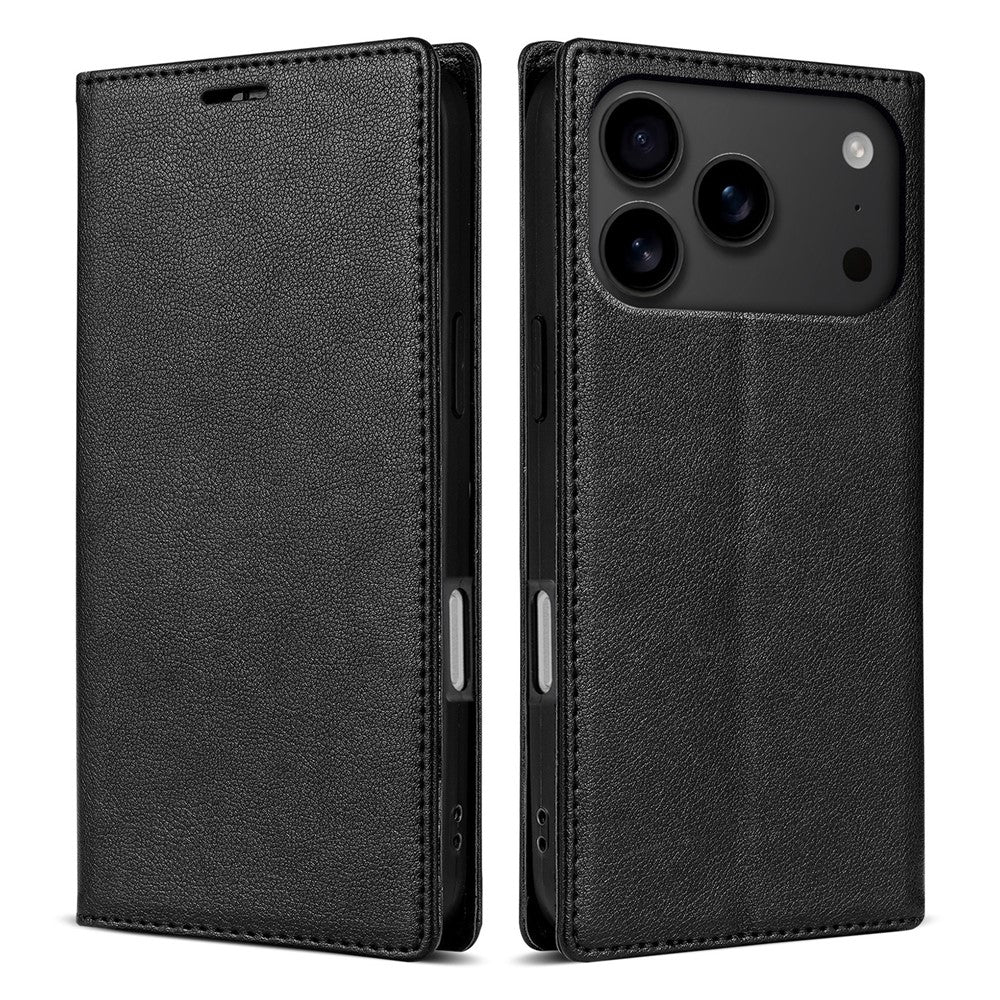 For iPhone 17 Pro Max Wallet Case Magnetic Closure PU Leather Phone Cover - Black