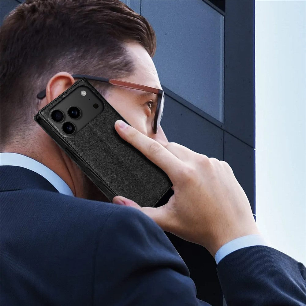 For iPhone 17 Pro Max Wallet Case Magnetic Closure PU Leather Phone Cover - Black