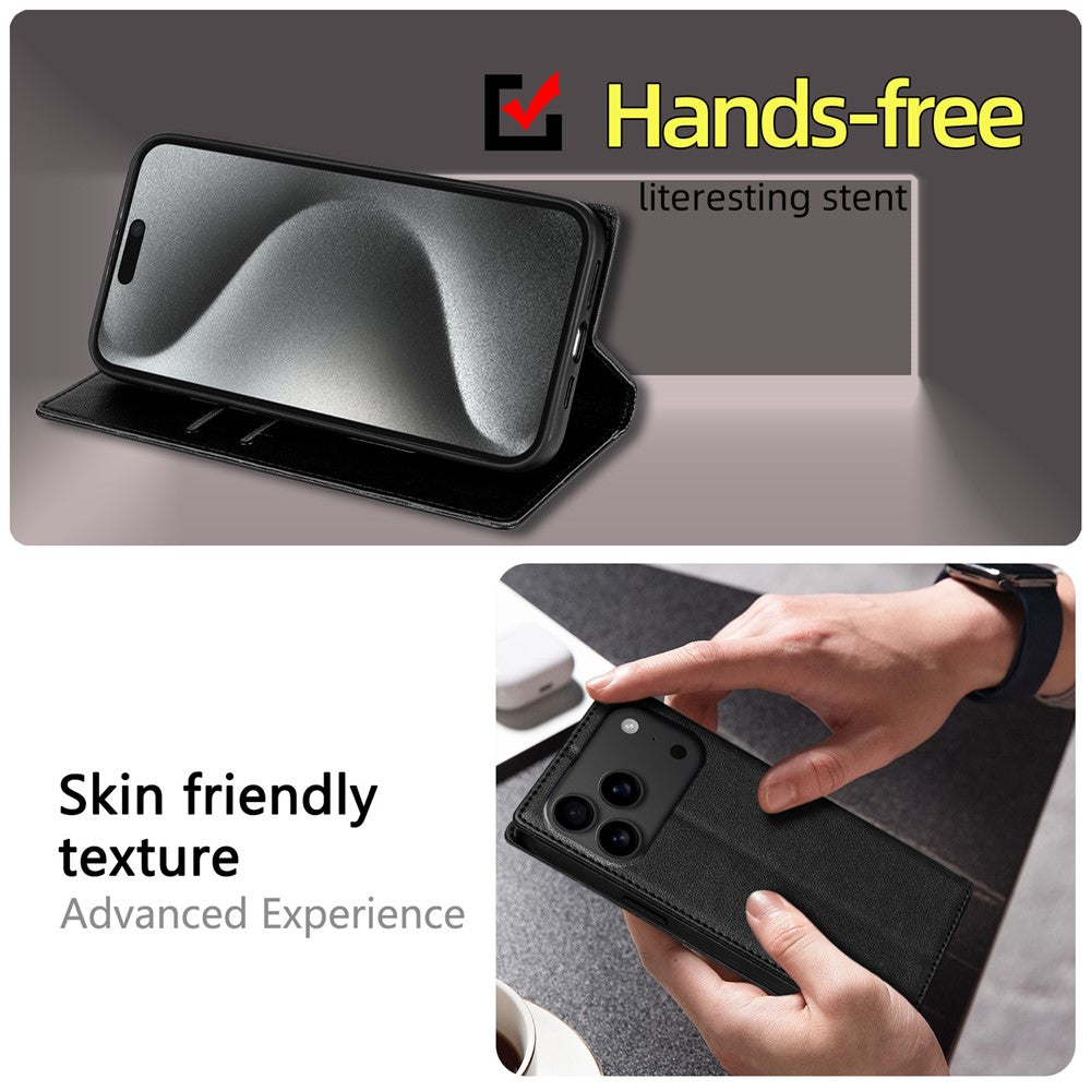 For iPhone 17 Pro Max Wallet Case Magnetic Closure PU Leather Phone Cover - Black