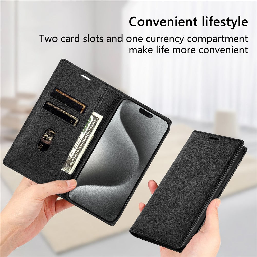 For iPhone 17 Pro Max Wallet Case Magnetic Closure PU Leather Phone Cover - Black