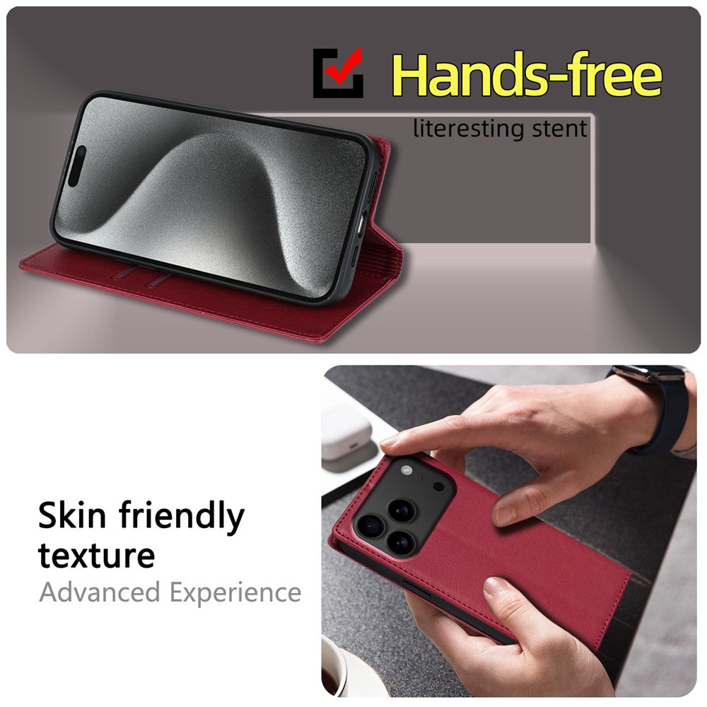 For iPhone 17 Pro Max Wallet Case Magnetic Closure PU Leather Phone Cover - Red