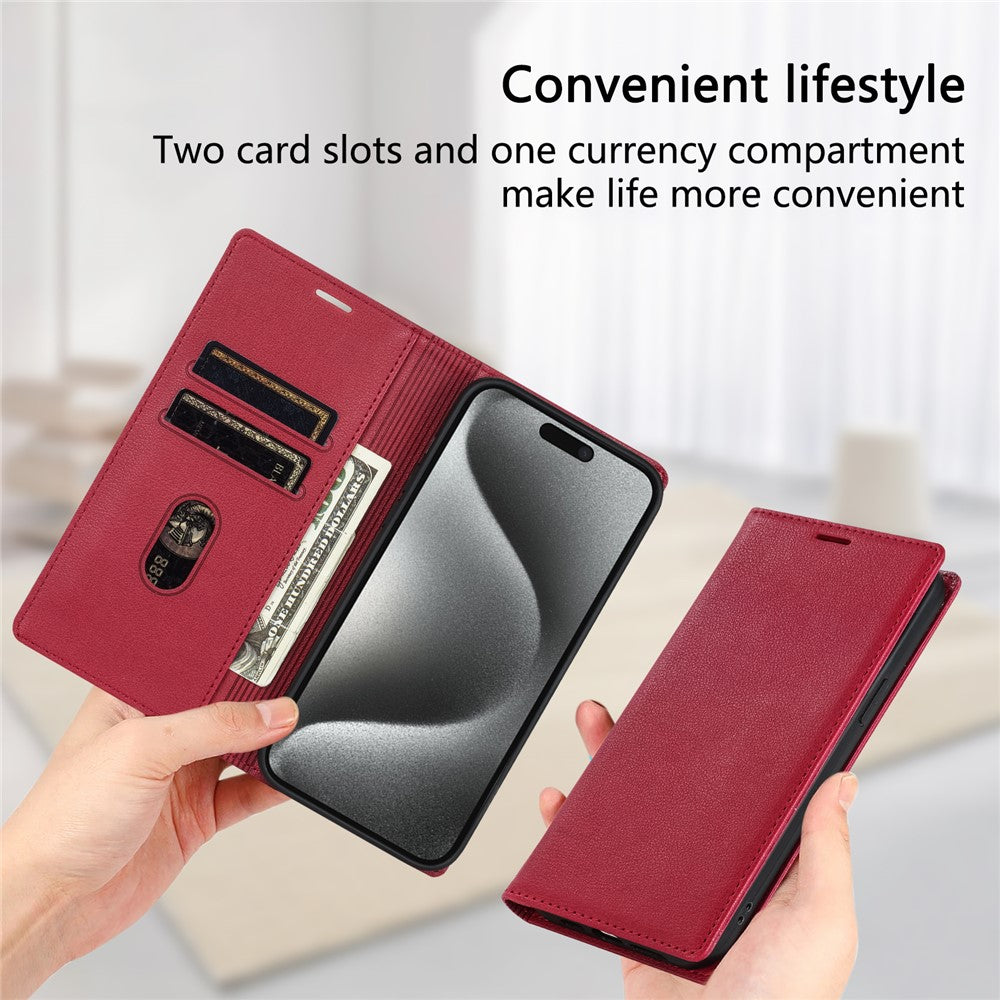 For iPhone 17 Pro Max Wallet Case Magnetic Closure PU Leather Phone Cover - Red