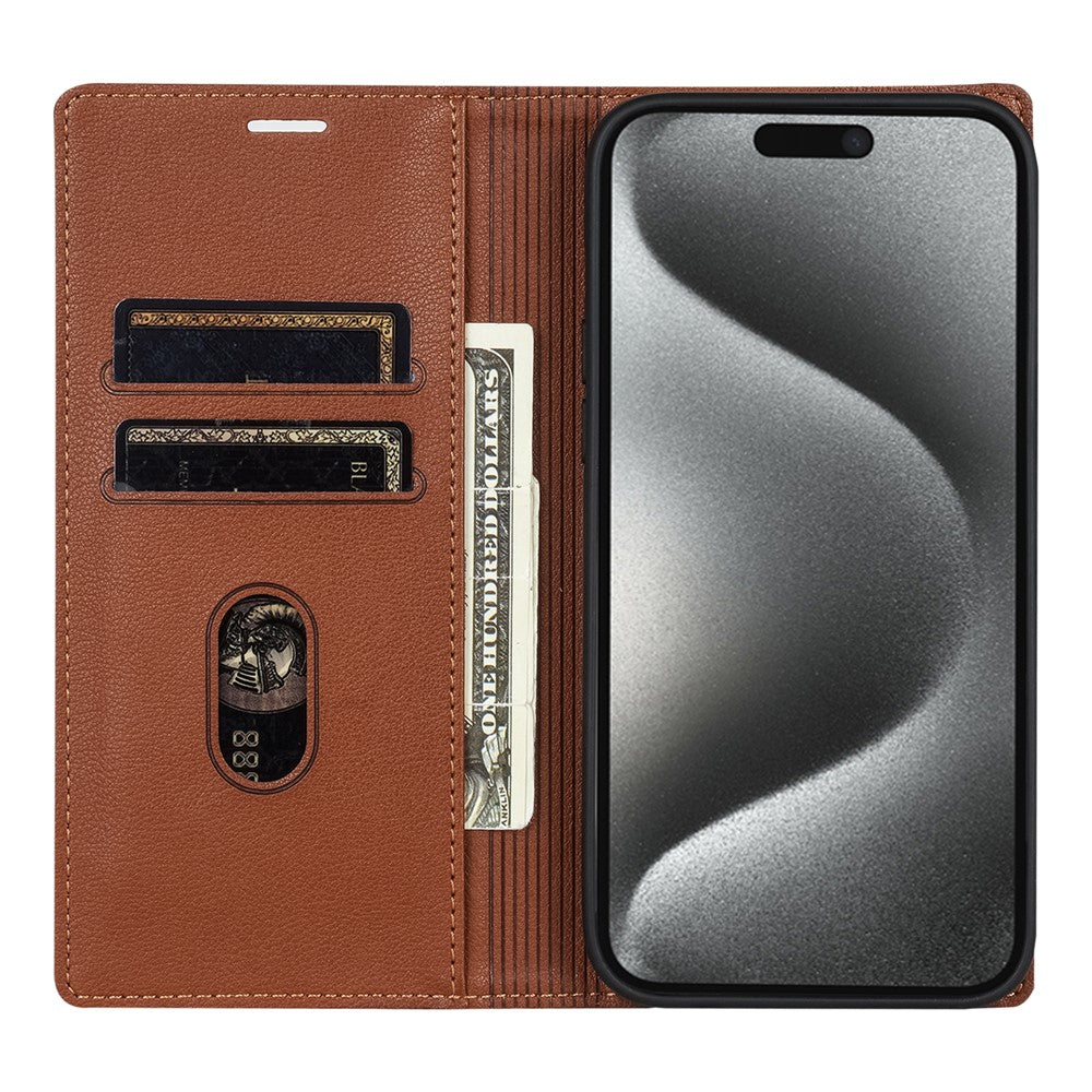 For iPhone 17 Pro Max Wallet Case Magnetic Closure PU Leather Phone Cover - Brown