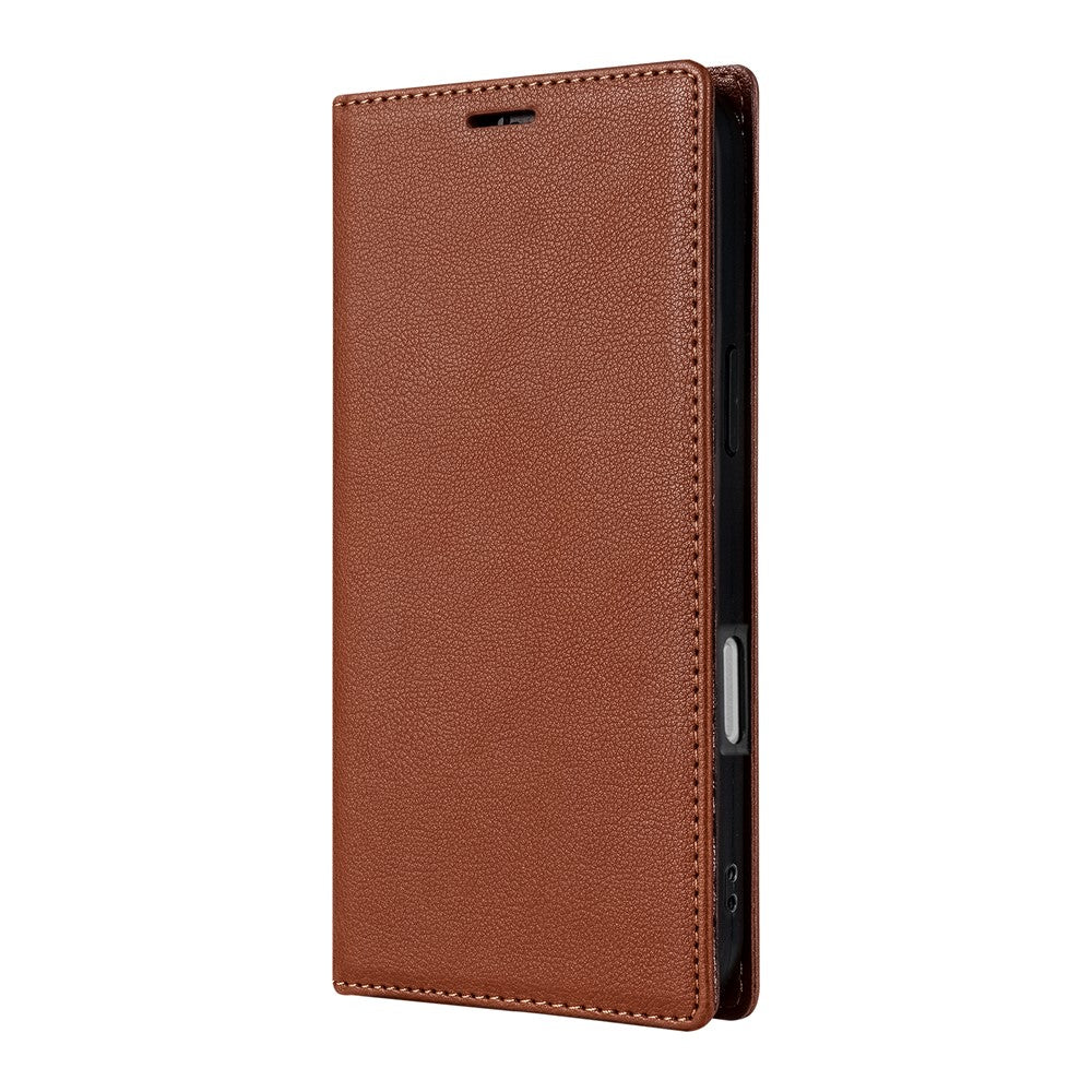 For iPhone 17 Pro Max Wallet Case Magnetic Closure PU Leather Phone Cover - Brown