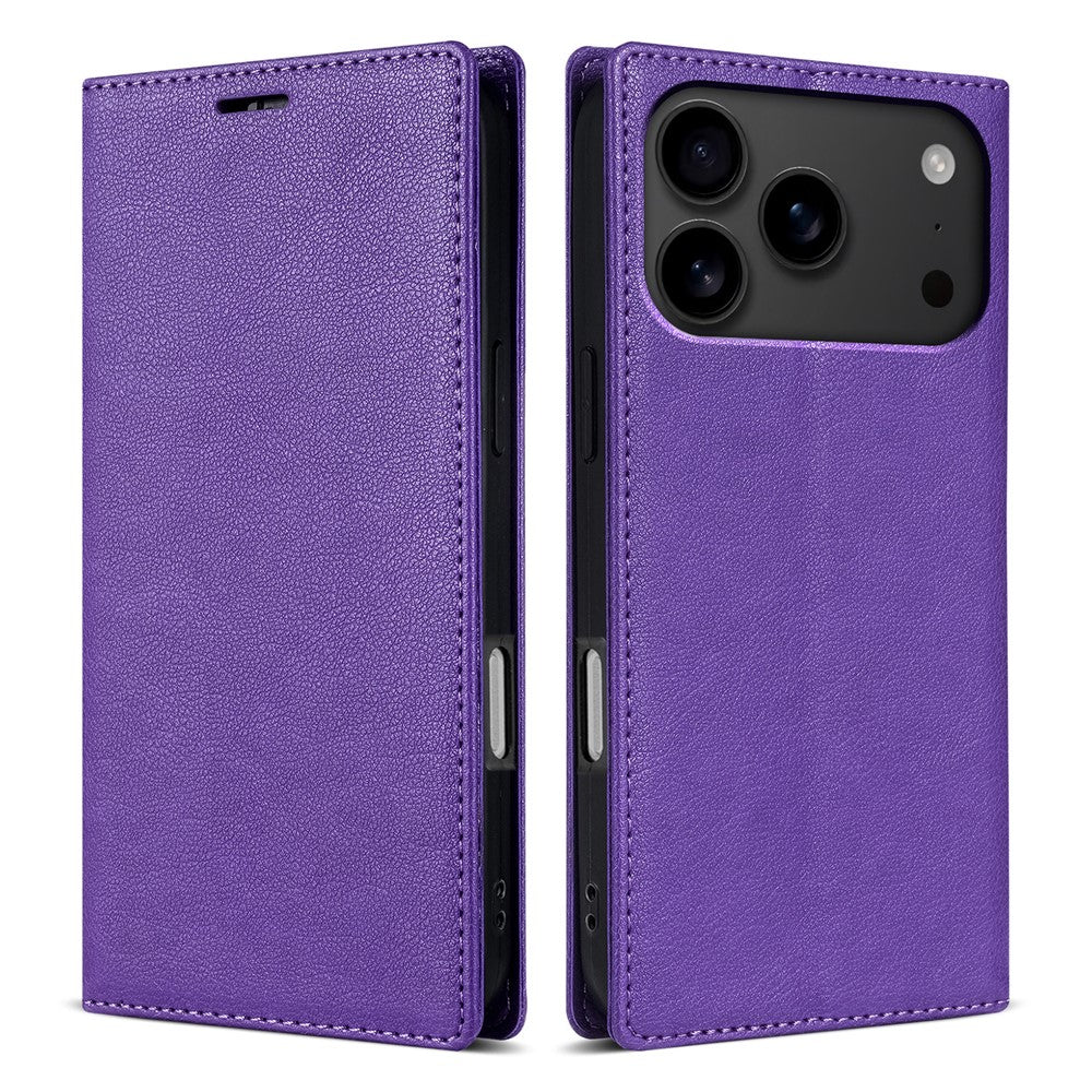 For iPhone 17 Pro Max Wallet Case Magnetic Closure PU Leather Phone Cover - Purple