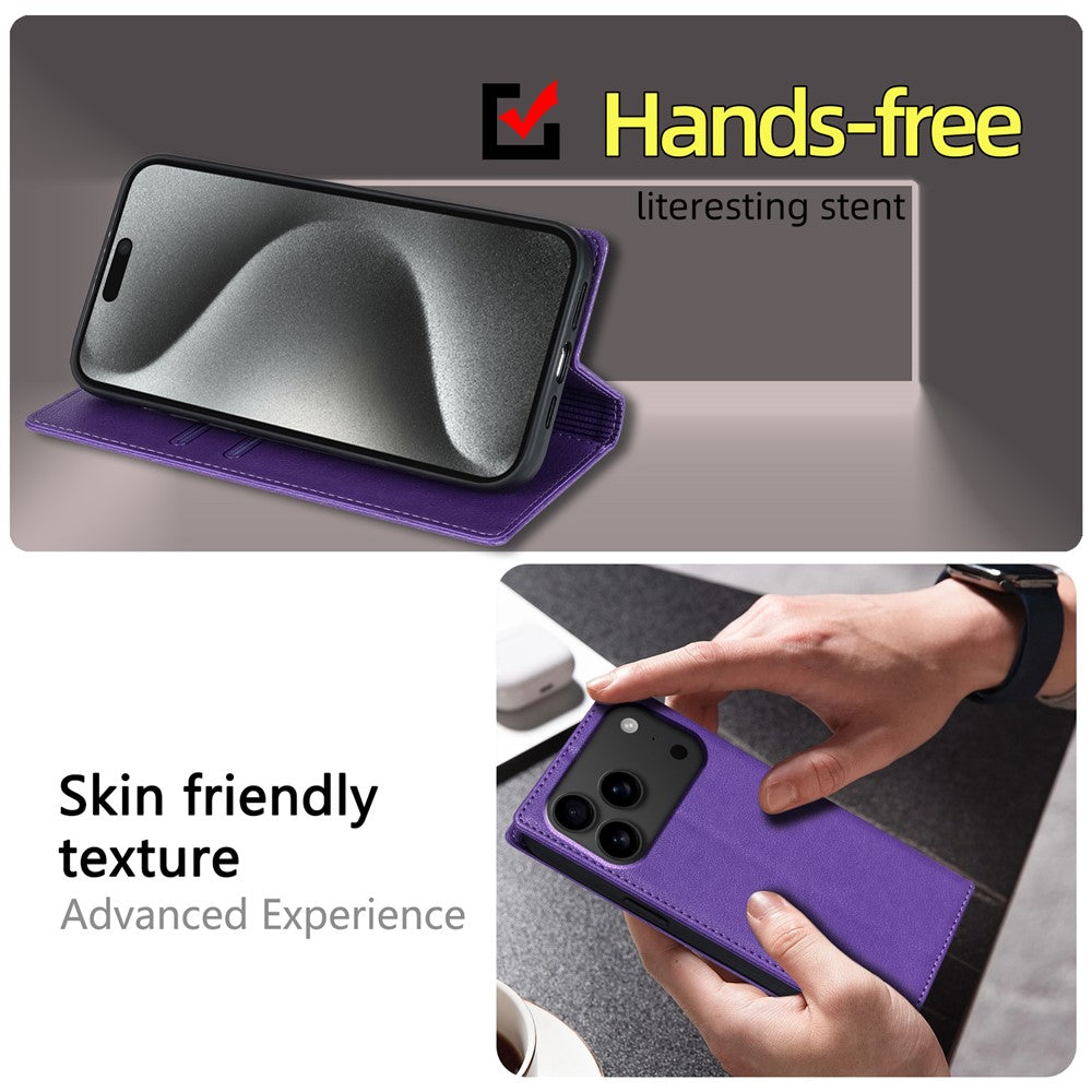 For iPhone 17 Pro Max Wallet Case Magnetic Closure PU Leather Phone Cover - Purple