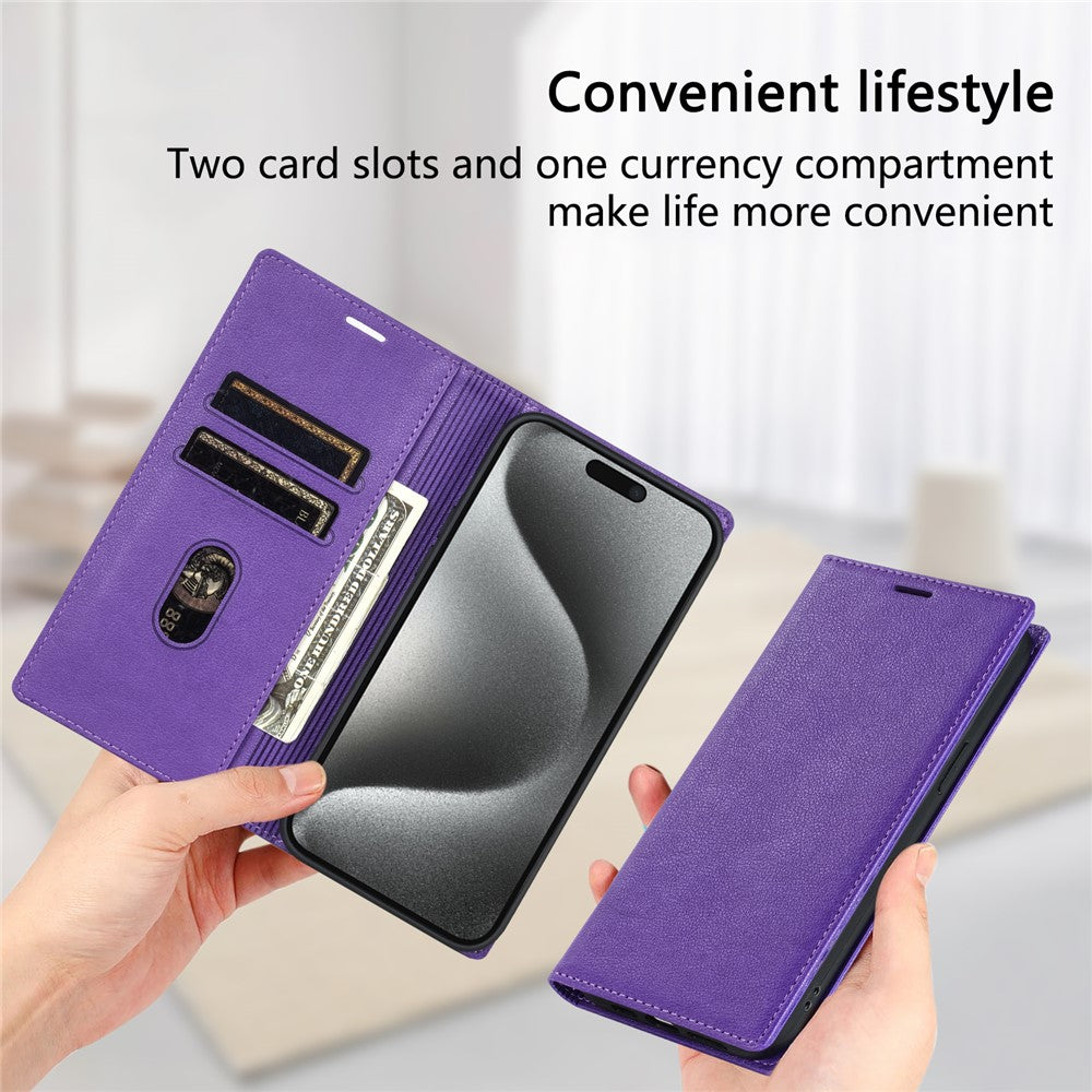 For iPhone 17 Pro Max Wallet Case Magnetic Closure PU Leather Phone Cover - Purple