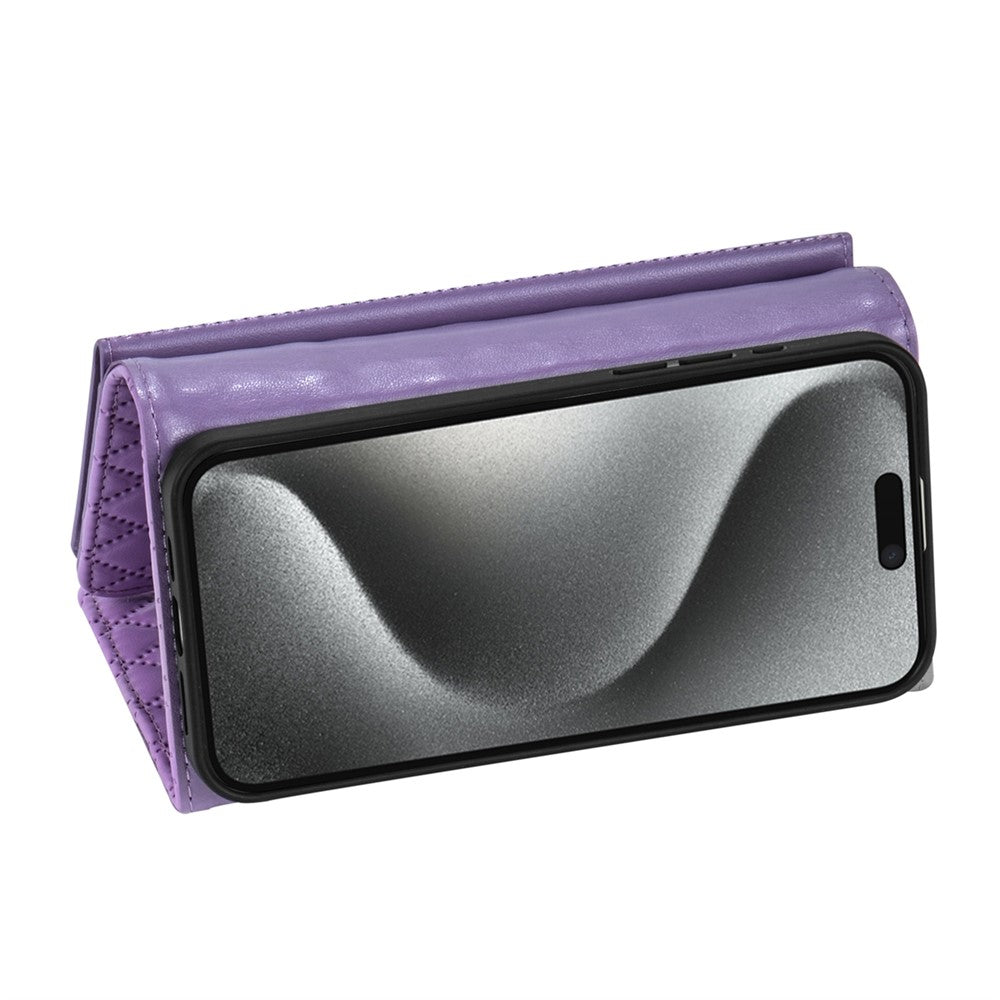 BKS-002 For iPhone 17 Pro Max Wallet Case PU Leather Stand Phone Cover with Shoulder Strap - Purple