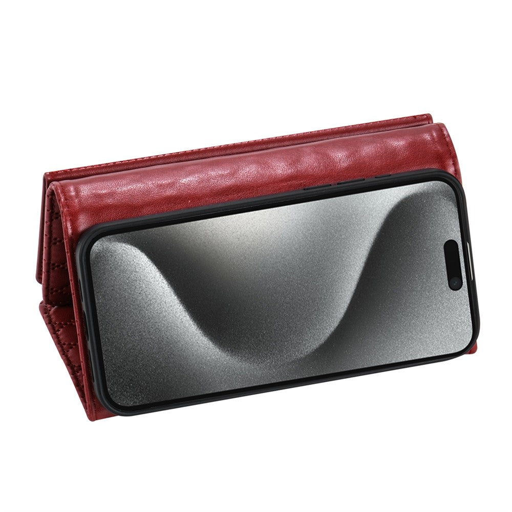 BKS-002 For iPhone 17 Pro Max Wallet Case PU Leather Stand Phone Cover with Shoulder Strap - Red