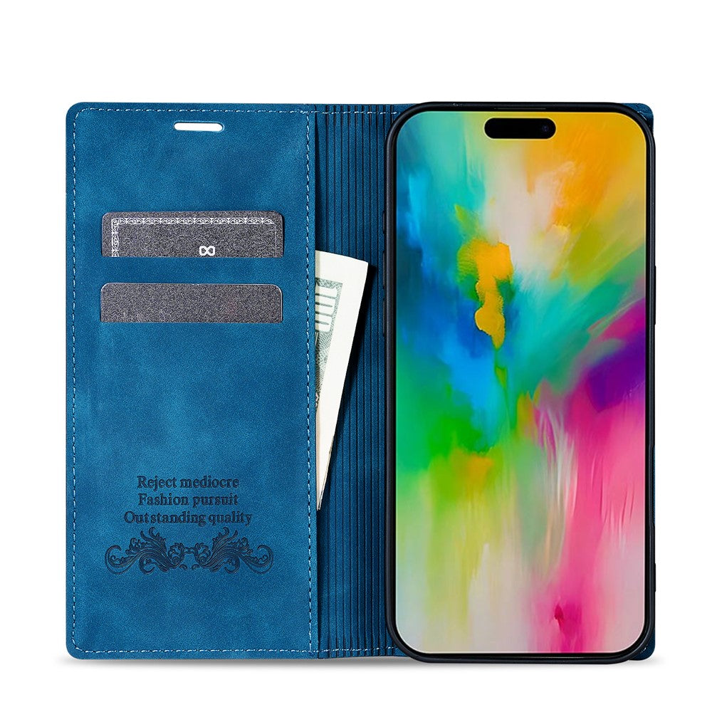 For iPhone 17 Pro Max Wallet Case Magnetic Closing Leather Phone Cover - Blue