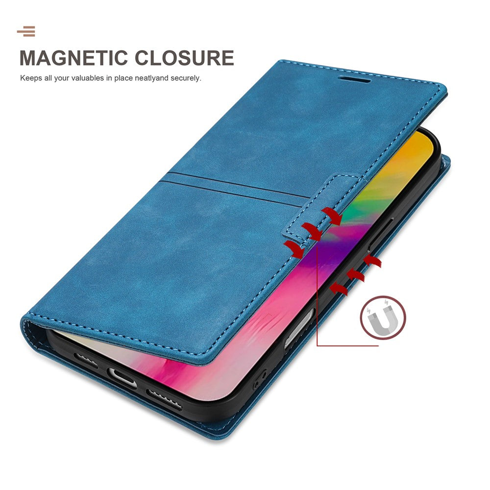 For iPhone 17 Pro Max Wallet Case Magnetic Closing Leather Phone Cover - Blue