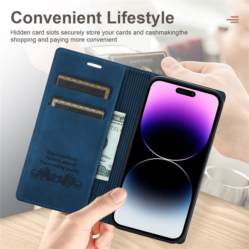 For iPhone 17 Pro Max Wallet Case Magnetic Closing Leather Phone Cover - Blue