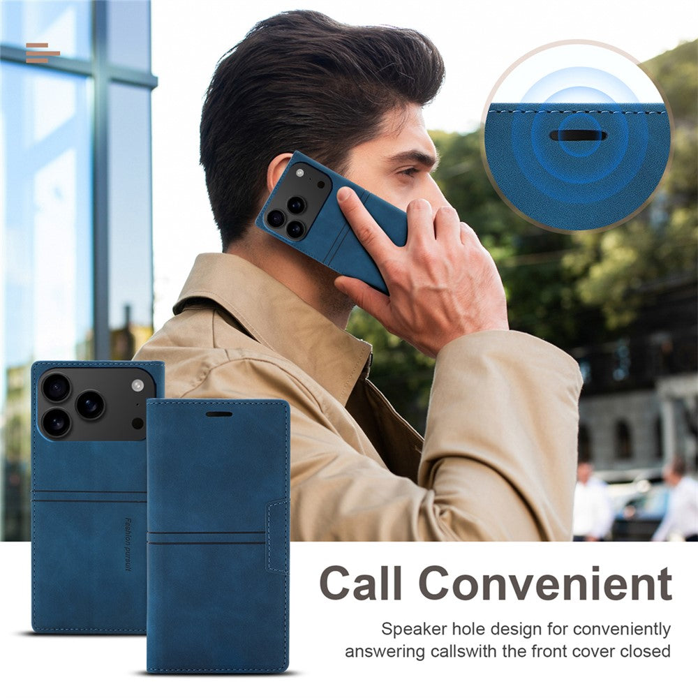 For iPhone 17 Pro Max Wallet Case Magnetic Closing Leather Phone Cover - Blue