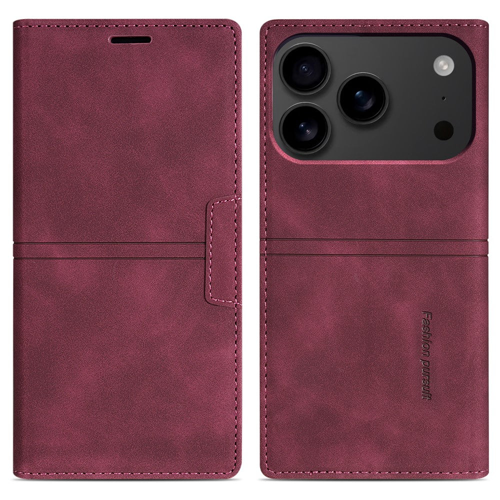For iPhone 17 Pro Max Wallet Case Magnetic Closing Leather Phone Cover - Wine Red