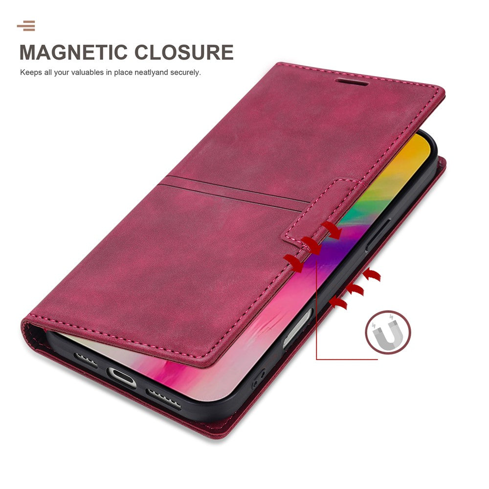 For iPhone 17 Pro Max Wallet Case Magnetic Closing Leather Phone Cover - Wine Red