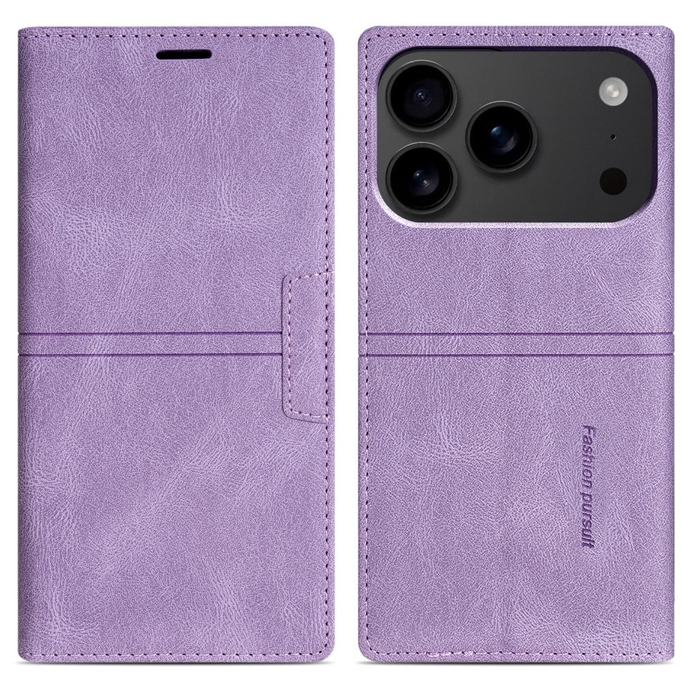 For iPhone 17 Pro Max Wallet Case Magnetic Closing Leather Phone Cover - Purple
